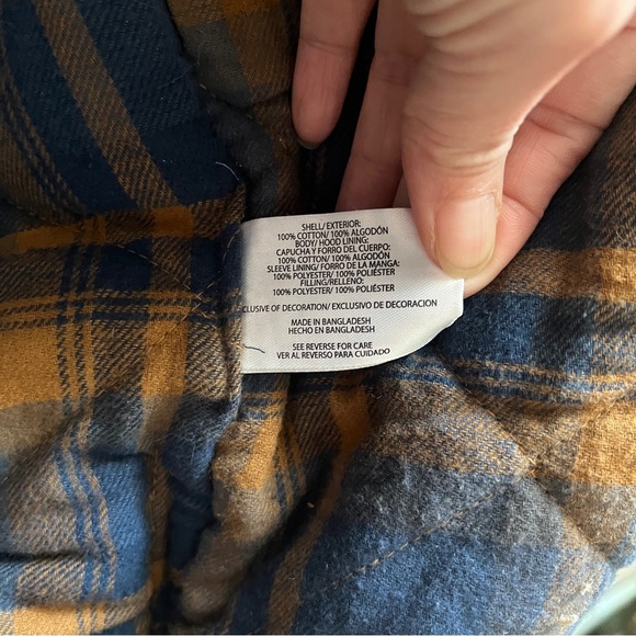 Woolrich Green Label Canvas Work Jacket Mens L Brown Hooded Plaid Lined - Picture 6 of 8